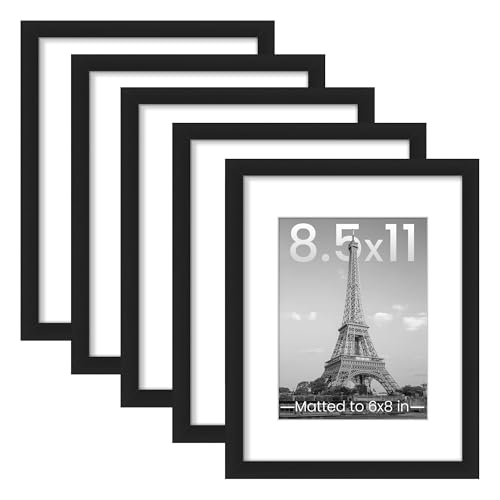 upsimples 8.5 by 11 Picture Frame, Gallery Wall Frames Set of 5, Black | Photo Frame Collage Wall Decor, 6x8 Picture Frame with Mat for Family, Certificate, Diploma, Graduation, Hallway, Christmas - color: Black, size: 8.5x11