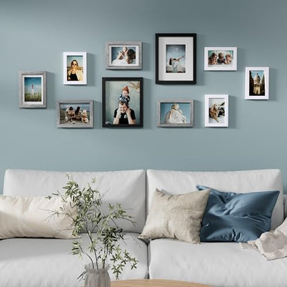 Vittanly 10 Pack Gallery Wall Frame Set, Black, Grey, White | Gallery Wall Frame Set: 2pcs 8x10, 4pcs 5x7 & 4pcs 4x6 Photos for Wall & Table, Picture Frames made of Engineered Wood - color: Black & Grey & White