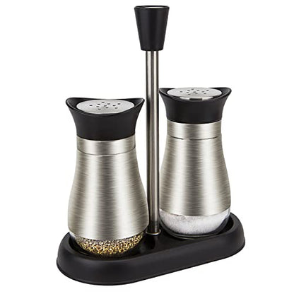 2-Piece Set Salt & Pepper Glass Shaker Stainless Steel Cover with Tray - color: Black with Tray