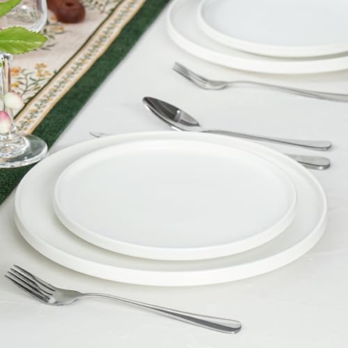 Ceramic Salad & Dessert Plates Set, 8 Inch, Set of 4, Modern White | Stoneware, Dishwasher & Microwave Safe, Small Dinner Plates, For Cake, Fruits, Waffle, Pasta, Salad - color: White, size: Salad Plates Set (4PCS)