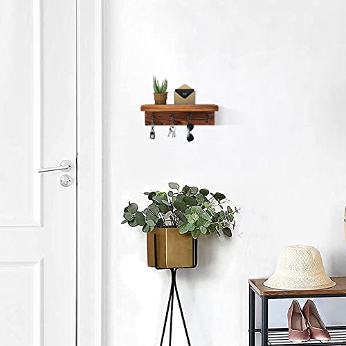 HRONRAD Rustic Key Holder for Wall, Farmhouse Wall Shelf with 4 Hooks, Wall Mounted Key Racks, Wooden Mail Organizer with Hooks for Entryway (Brown - Pine) - color: Brown - Pine