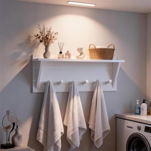 WEBI Coat Rack Wall Mount with Shelf,24" Long Entryway Wall Shelf with Hooks Underneath,6 Peg Hooks for Hanging Coats,Caps,Jacket,Clothes,White - color: White, size: 24 Inch