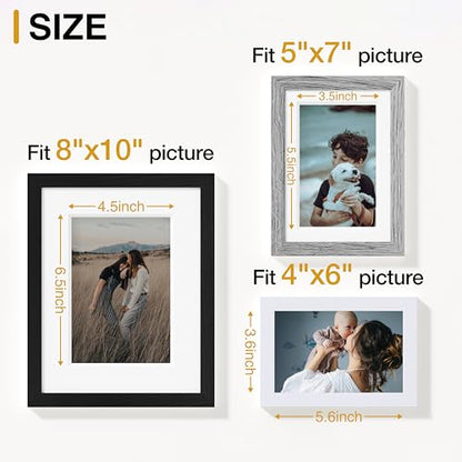Vittanly 12 Pack Gallery Wall Frame Set, Black, Brown, Grey | Gallery Wall Frame Set: 4pcs 8x10, 4pcs 5x7 & 4pcs 4x6 Photos for Wall & Table, Picture Frames made of Engineered Wood - color: Black & Grey & White