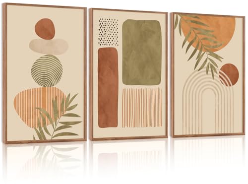 LHIUEM Boho Abstract Sage Framed Canvas Wall Art,Bohemian Neutral Wall Decor,Mid Century Beige Painting,Natural Minimalist Line Artwork for Living Room,Bedroom,Dining Room -16"x24"x3 - color: Boho Abstract Sage Wall Art, size: 16''x24''x3