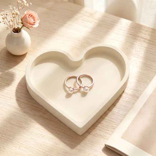 Heart Shape Silicone Jewelry Tray, Ring Dish, Small Key Bowl, Cute Trinket Tray for Necklace Earrings Bracelet Watch, Home Decor Gift for Mom Sister Daughter Friend Girlfriend, Beige - color: Beige