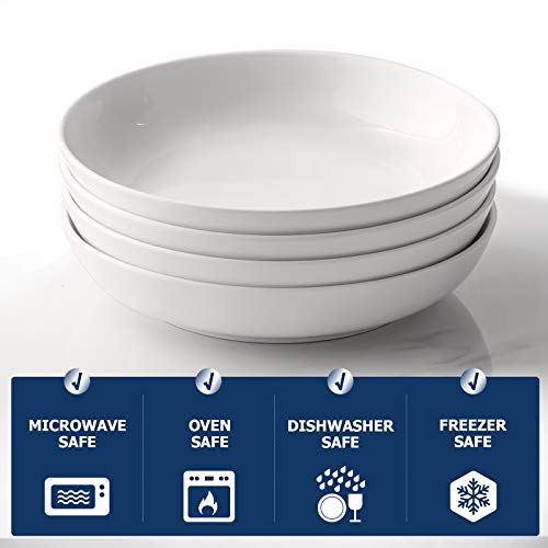 Y YHY Pasta Bowls 32oz, Ceramic Large Salad Serving Bowls, White Pasta Bowls Set, Shallow Soup Bowl Set of 4, Microwave & Dishwasher Safe - size: 8.5 inches