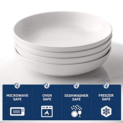 Y YHY Pasta Bowls 32oz, Ceramic Large Salad Serving Bowls, White Pasta Bowls Set, Shallow Soup Bowl Set of 4, Microwave & Dishwasher Safe - size: 8.5 inches