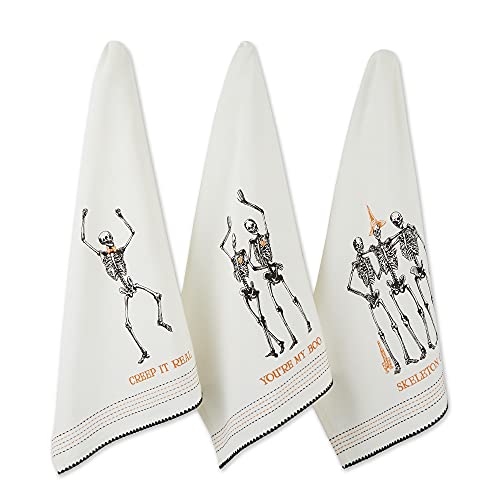 DII Halloween Hand Towels for The Kitchen Decorative Spooky & Fun Cotton Printed Dishtowel Set, 18x28, Skeletons, 3 Count - color: Skeletons