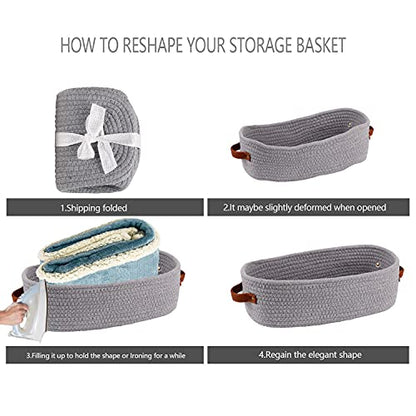 Cotton Rope Small Woven Toilet Paper Room Storage Basket with Handles for Bathroom, 13"x5.9"x4" Gary - color: Gray