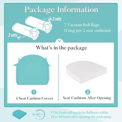 Basic Beyond Outdoor Cushions for Patio Furniture: Waterproof & UV Resistant Outdoor Chair Cushions Set of 4-19 x 19 x 3 Inch Thick Patio Chair Cushions with Adjustable Ties & Handle, Teal - color: Teal