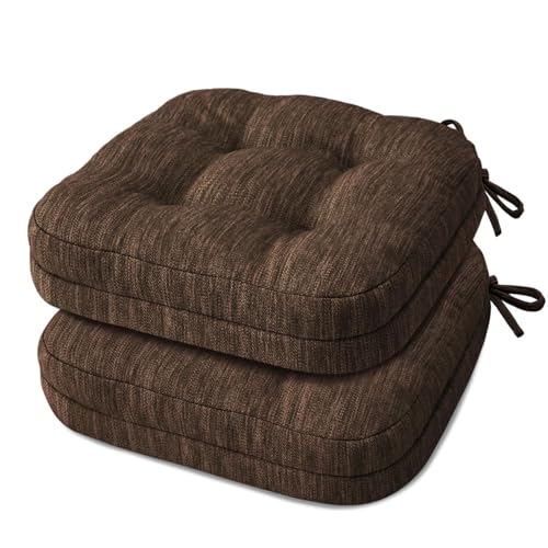 Shinnwa Dining Chair Cushions Set of 2, Dual-Layer Memory Foam Kitchen Chair Cushions, Patented Design Seat Pads with Ties, 16.5 x 16.5 x 3.5in, 2 Pack, Dark Brown - color: Dark Brown, size: 2 Count (Pack of 1)