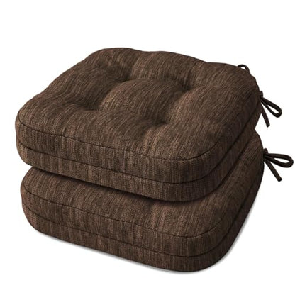 Shinnwa Dining Chair Cushions Set of 2, Dual-Layer Memory Foam Kitchen Chair Cushions, Patented Design Seat Pads with Ties, 16.5 x 16.5 x 3.5in, 2 Pack, Dark Brown - color: Dark Brown, size: 2 Count (Pack of 1)