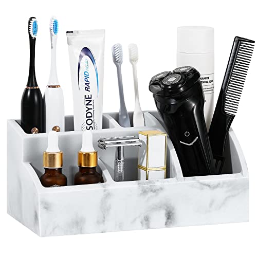 Luxspire Bathroom Counter Organizer, 5 Slots, Gravel White | Toothbrush Holder for Bathroom, Marble Bathroom Accessories for Toothbrush Toothpaste - color: Gravel White, size: 5 Slots