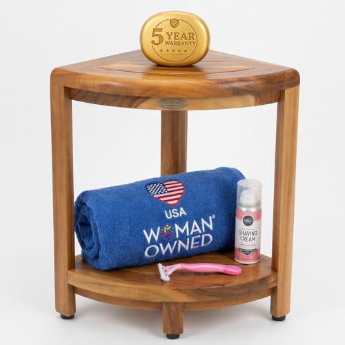 DecoTeak Teak Corner Shower Shelf – 2 Tier Waterproof Bathroom Storage Organizer Compact Wood Storage | Water-Resistant Design | Space Saver for Showers & Small Bathrooms | Shaving Foot Rest - size: 2 tier
