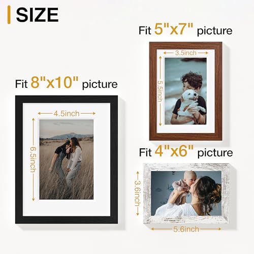 Vittanly 12 Pack Gallery Wall Frame Set, Picture Frames for Wall & Table | Gallery Wall Frame Set: 4pcs 8x10, 4pcs 5x7 & 4pcs 4x6 Photos, made of Engineered Wood, Black, Walnut Brown, Distressed White - color: Black & Walnut Brown & Distressed White