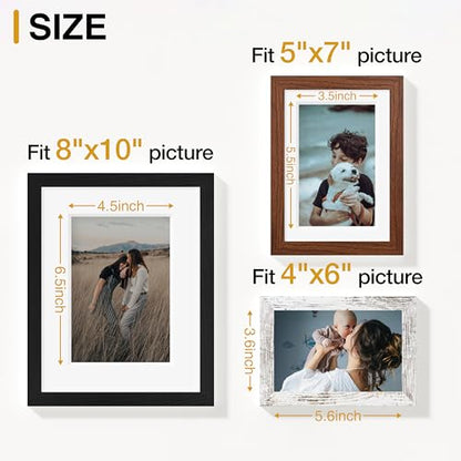 Vittanly 12 Pack Gallery Wall Frame Set, Picture Frames for Wall & Table | Gallery Wall Frame Set: 4pcs 8x10, 4pcs 5x7 & 4pcs 4x6 Photos, made of Engineered Wood, Black, Walnut Brown, Distressed White - color: Black & Walnut Brown & Distressed White