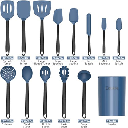 Coukre Silicone Kitchen Cooking Utensils Set, Heat Resistant, 14-Piece | Dishwasher-Safe, Food-Grade Silicone, BPA-Free, Spatulas, Spoons & Turner, Safe for Nonstick Cookware, DarkBlue - color: DarkBlue