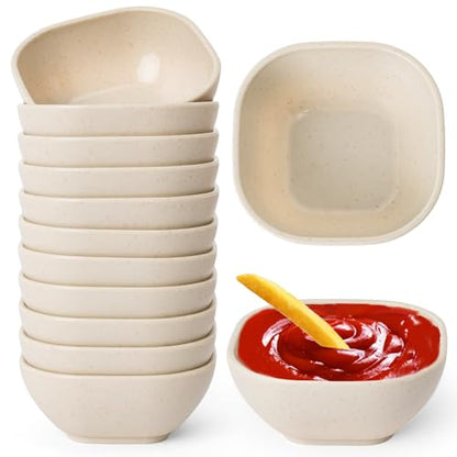 SHECIPIN 12 Pack Unbreakable Dipping Bowls, 4.5 OZ Soy Sauce Dishes,Wheat Straw Small Dessert Bowls,Small Prep Bowls，Dipping Sauce Cups, Dip Bowls for Side Dish, Snacks, BBQ，Ketchup (Beige - color: 12piece Beige