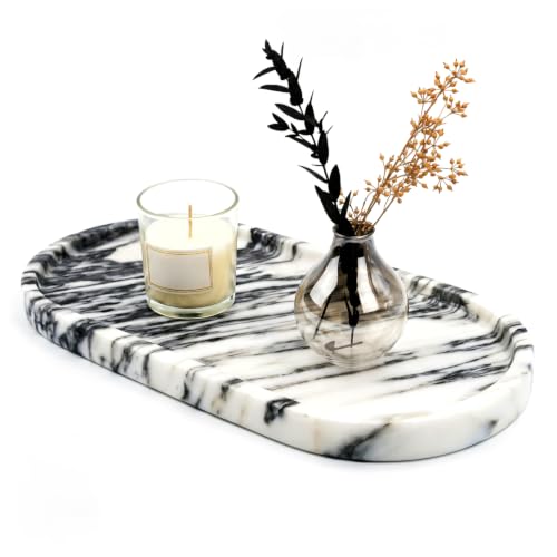 Real Natural Marble Tray,Elegant Stone Organizer | For Bathroom,Vanity Tray,Kitchen and Desktop,Perfume,Jewelry,Cosmetics,Candles,Lotion and Home Decor
