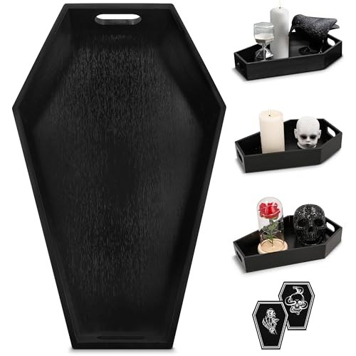 Coffin Tray – Coffin Charcuterie Board, Coffin Tray Spooky Serving Platter for Party, Haunted Table Centerpiece, Wooden Coffin Decor Gothic Haunted House Halloween Decor, Medium (13.7" L x 8.8" W)