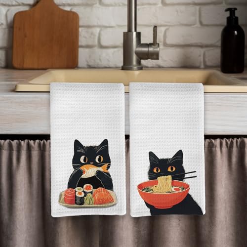 Funny Black Cat Kitchen Towels Set of 2, Cat Mom Lady Gifts for Women Hand Towels, Funny Black Kitty Decorative Dish Tea Towels for Kitchen Decor, Pet Lover Gifts, 16X24In