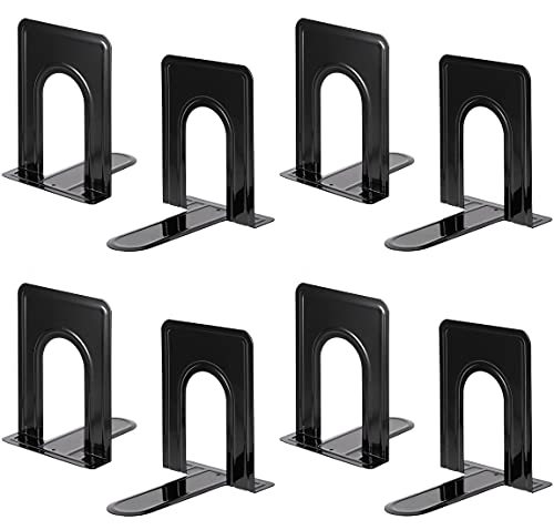Heavy Duty Bookends for Shelves, Anti-Slip Base, Black, Great for Library, Office, Home, School, 4 Pairs