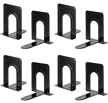 Heavy Duty Bookends for Shelves, Anti-Slip Base, Black, Great for Library, Office, Home, School, 4 Pairs