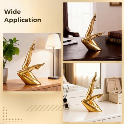 Abstract Yoga Human Figure Sculpture, Gold Resin Home Decor, Shelf Art Ornament for Living Room/Office