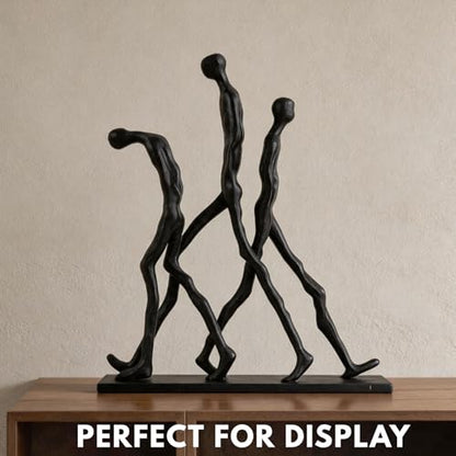 Abstract Three Figures Sculpture Cast Iron – Giacometti Style Walking Trio Statue, Modern Art Home Decor, Minimalist Human Figure Figurine for Living Room Office Shelf – Friendship Brotherhood Gift - style: Three walking man