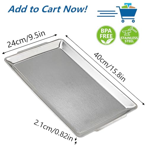 15.8" x 9.5" Large Serving Platters, Stainless Steel Heavy-Duty Large Serving Trays, Silver Rectangular Plates for Food, Fruit, Party, Wedding, Christmas, Chip and Scratch Resistant - color: Plata-40x24 Cm