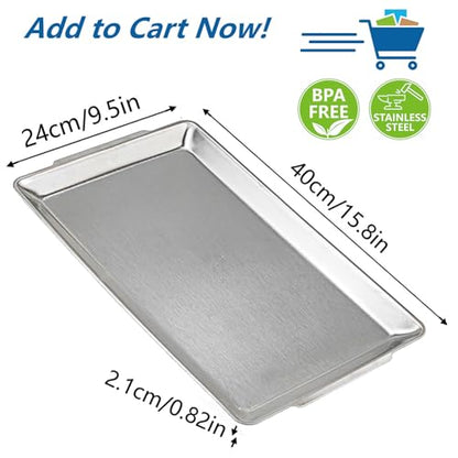 15.8" x 9.5" Large Serving Platters, Stainless Steel Heavy-Duty Large Serving Trays, Silver Rectangular Plates for Food, Fruit, Party, Wedding, Christmas, Chip and Scratch Resistant - color: Plata-40x24 Cm