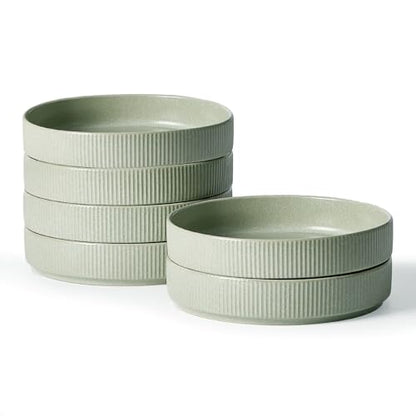 famiware Star 7.5" Pasta Bowls Set of 6, Plate Bowls, Light Green | Double Reactive Glaze, Microwave & Dishwasher Safe, Lead-free and Cadmium-free, Stoneware Scratch Resistant, Kitchen Bowls - color: Light Green, size: 6 pcs