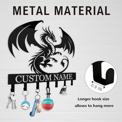 Personalized Metal Key Holder for Wall, Custom Dragon Key Holder Wall Mount | Adhesive Key Rack Hook Organizer, Metal Wall Key Holder, Key Rack Coat Rack for Living Room Bedroom - color: 08 Dragon