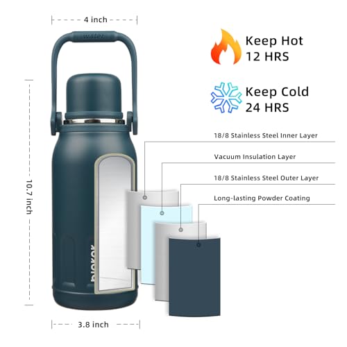 BJPKPK Stainless Steel Insulated Bottle with Handle & Strap, 40oz | Leak-proof vacuum insulation keeps drinks cold/hot for hours. BPA-free, dishwasher safe. Includes handle & strap. Navy Blue. - color: Navy Blue, size: 40 Ounces