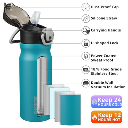 BJPKPK 18 oz Water Bottle with Straw & Handle, Insulated Stainless Flask | Leak Proof Locking Lid, Thermal, Double Wall Vacuum, Keeps Hot/Cold, BPA Free, Dishwasher Safe, Travel & Sports, Laguna - color: A-Laguna, size: 18 Ounces
