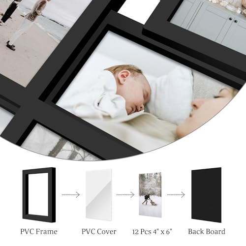 Jerry & Maggie - Photo Frame 24x24 Square Storm Eye Black PVC Picture Frame Selfie Gallery Collage Wall Hanging for 6x4 Photo - 12 Photo Sockets - Wall Mounting Design - color: Black