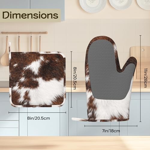 Cowhide Cow Print Oven Mitts and Pot Holders Sets of 4 PCS, Oven Gloves Potholder for Kitchen Cooking Baking BBQ Heat Resistant - color: Cowhide Cow Print