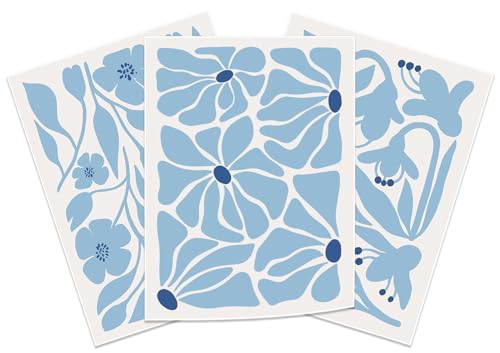HNNXAR Blue Matisse Poster Wall Art Set Of 3 Light Blue Boho Floral Prints Flower Market Canvas Picture Abstract Vintage Plant Painting Wall Decor Aesthetic For Living Room Bedroom 12x16 In Unframed - color: Blue Matisse A, size: 12"x16" Poster