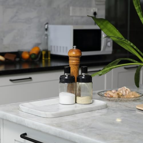 Italian Natural Marble Serving Tray, 11.8”x7.8” Statuario White Marble Tray for Home Decor, Stone Tray for Bathroom/Kitchen/Vanity/Dresser, Plate Holder for Tissues/Candles/Towel