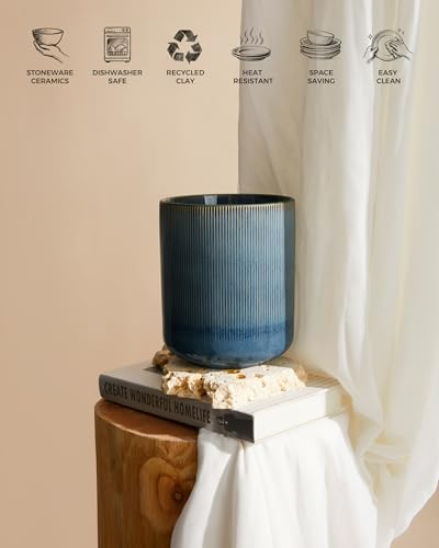 Utensil Holder, 7.3"+5.3" Ceramic Large Kitchen Utensil Holder for Countertop, Modern Spatula Holder for Counter, Kitchen Utensils Holder Utensil Crocks, Reactive Glaze Blue - color: Blue