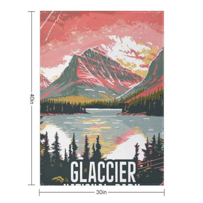 Mid Century Glacier National Park 01 Flannel Blankets Fleece Soft Throw Lightweight Plush Gifts for Couch, Bed, Cozy Sofa Plush, Chair, Lovers 30x40in（75x100cm） - color: Style-1, size: 30x40in（75x100cm）