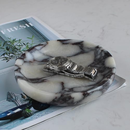 Natural Marble Travertine Ring Dish Jewelry Tray 5.5" for Women, Marble Trinket Dish for Key Earring Nightstand, Mother's Day Engagement Birthday Gift - Calacatta Viola - color: Calacatta Viola