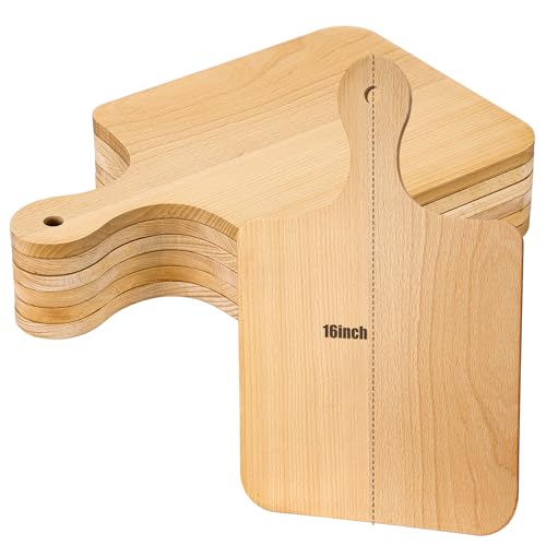 Lounsweer 6 Pcs Wood Cutting Boards with Handle, 16" for Chopping | Thick Natural Wood Laser Engraving Material, Charcuterie Serving Display, Wedding Housewarming Gift, Durable - size: 16 x 10 inches