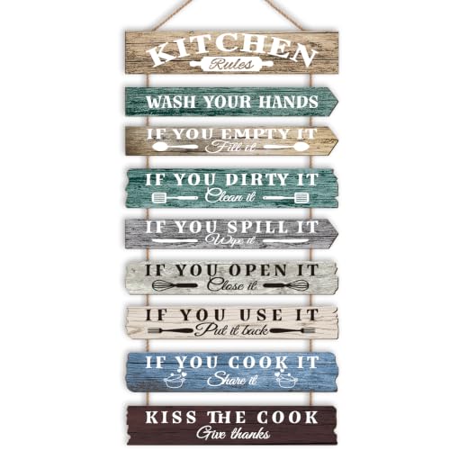 Kitchen Wall Decor Funny Kitchen Signs Kitchen Rules Pictures Wall Art Decor Rustic Farmhouse Western Kitchen Decor Wooden Sign (Rustic) - color: Rustic