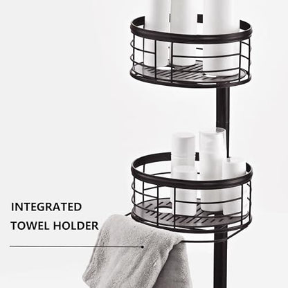 Tension Pole Shower Caddy Corner Organizer, Adjustable Standing Shower Caddy with 3 Removable Baskets and Hooks, Rust Resistant Tension Rod Organizer, 60.5 to 108 Inch, Oil Rubbed Bronze