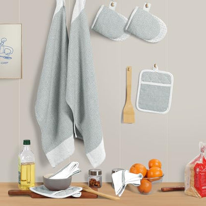 Casa Platino 8-Piece Mini Oven Mitt & Pot Holder Set – 500°F Heat Resistant with Silicone Grip, Includes 2 Kitchen Towels & 2 Dish Cloths for Drying – Non-Slip, Durable, Machine Washable – Grey - color: 05: Oven Mitts - Grey, size: Oven Mitt Set - 8 Pack