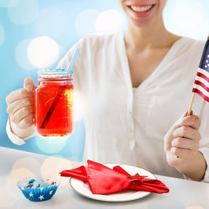 24 Pcs Patriotic Cloth Napkin with Metal Napkin Rings Set 4th of July Red White Blue Silver Star Ring Holder for 250th Anniversary Independence Day Party Dining Table Decoration