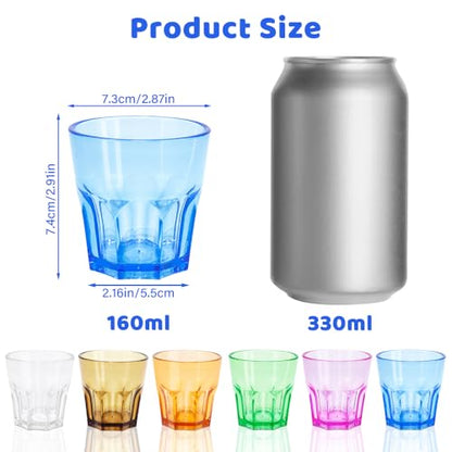 Plastic Drinking Glasses Set of 6, Unbreakable Coloured Water Tumbler, Acrylic Plastic Cups, Reusable Kids Drinking Cups for Children Kitchen Picnic Party Juice Whiskey Wine (6pc-6color-160ml/5.4oz) - color: 6pc-6color-160ml/5.4oz