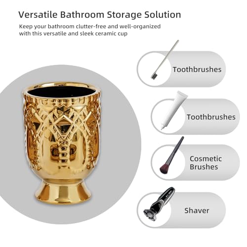 4-Piece Bathroom Accessory Set, Ceramic Bathroom Soap Dispenser Sets, Complete Gold Bath Decor Include Soap Dispenser, Toothbrush Holder, Tumblers,Soap Dish