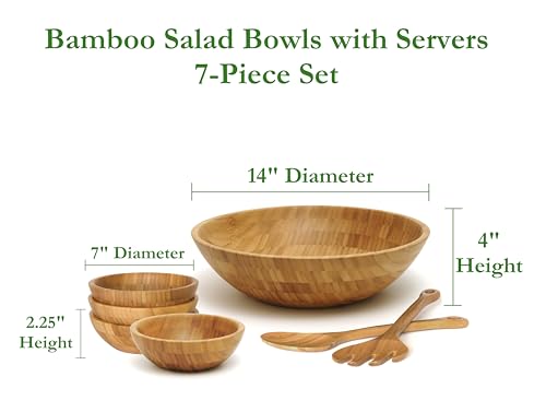 Lipper International Bamboo Wood Salad Bowls with Server Utensils, 7-Piece Set, Assorted Sizes - size: Large, style: 7-Piece Set